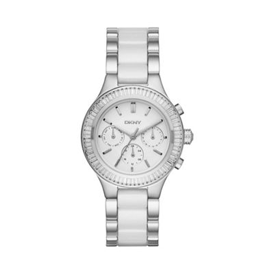 Ladies silver 'Chambers' ceramic chronograph watch ny2497